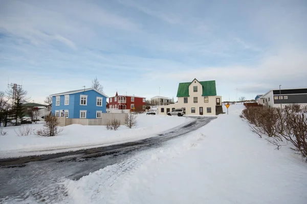 Χωριό Στο Νησί Hrisey Στη Βόρεια Ισλανδία Μια Χιονισμένη Μέρα Royalty Free Φωτογραφίες Αρχείου