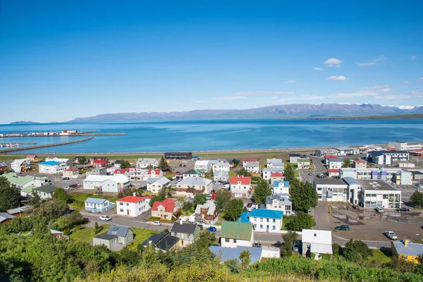 Vue Sur Ville Saudarkrokur Dans Campagne Nord Islandaise — Photo