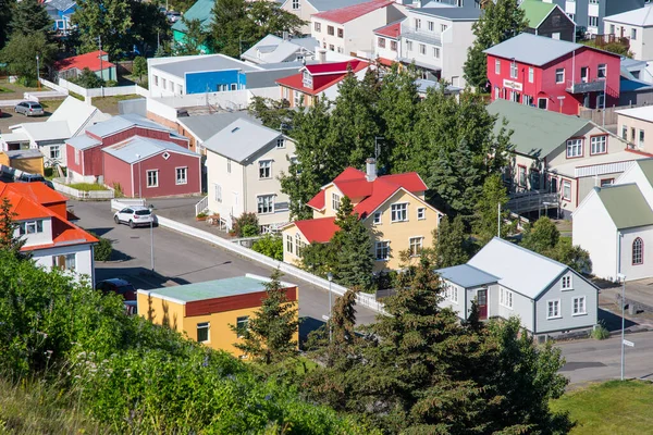 Vista Sulla Città Saudarkrokur Nella Campagna Islandese Settentrionale — Foto Stock