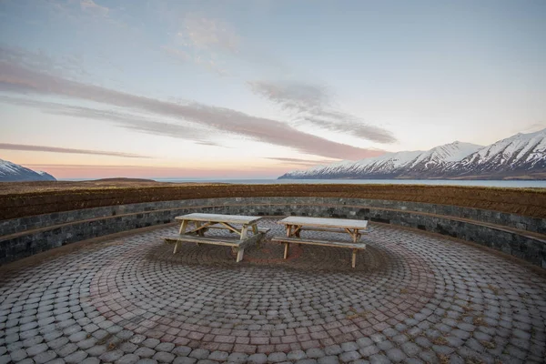 Rest stop on island of Hrisey in north Iceland