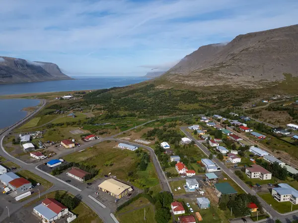 Вид Воздуха Деревню Талькнафьордур Исландских Западных Фьордах — стоковое фото