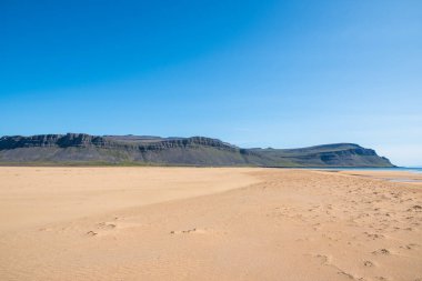İzlanda 'nın batısındaki Raudasandur kırmızı kumsalı.