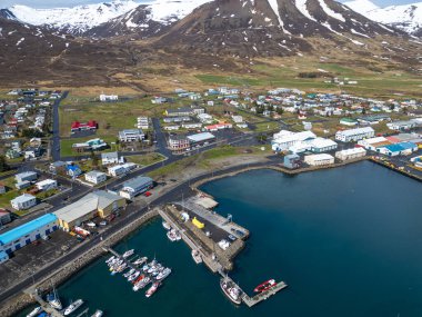 Aerial view of town of Dalvik in north Iceland on a spring day clipart