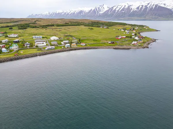 stock image aerial view of the village on the island of Hrisey in north Iceland