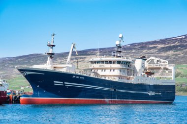 Akureyri İzlanda, 31 Mayıs 2023: Pelajik balıkçı teknesi Beitir, Akureyri Limanı