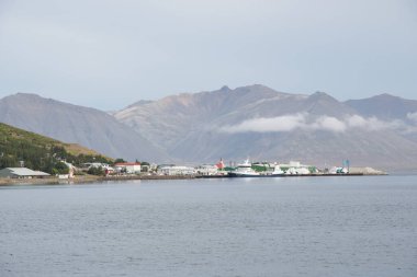 Bildudalur Iceland, August 23. 2023: Town of Bildudalur clipart
