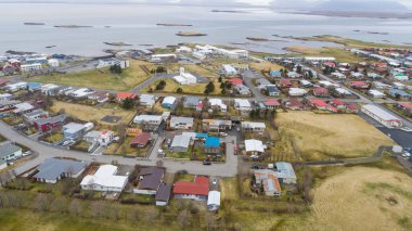 Aerial view of town of Hofn in hornafjordur in south Iceland