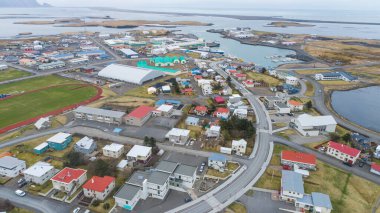 Aerial view of town of Hofn in hornafjordur in south Iceland