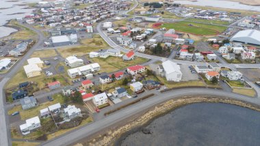 Aerial view of town of Hofn in hornafjordur in south Iceland