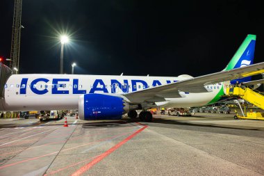 Kopenhag Danimarka - 27 Mayıs. 2024: İzlanda Boeing Havaalanında maksimum 737