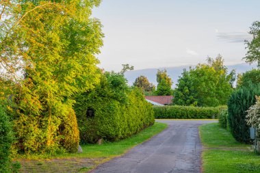 Danimarka 'da Vordingborg yakınlarındaki Bakkebolle Strand tatil köyünden geçen yol.