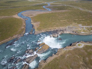 aerial landscape of Waterfall Godafoss in north Iceland on a sunny summer day clipart