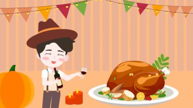 Şükran Günü kartında balkabağı ve vektör çizimi var.