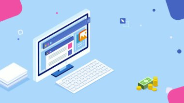 Bilgisayarlı online alışveriş kavramı ve ekranda madeni paralar.