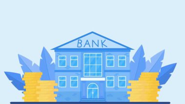 Paralı banka binası. Düz tasarım. vektör illüstrasyonu