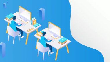 Online eğitim. İzometrik vektör çizimi. çevrimiçi eğitim.