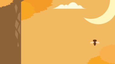 Şirin hayvanlar ve ağaçlarla dolu bir çizgi film arka planı. vektör illüstrasyonu