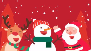 Mutlu noel afişleri. Mutlu noeller ve mutlu yeni yıl tebrik kartları. Noel Baba, Kardan Adam, Ren Geyiği ve köknar dallarıyla vektör çizimi.