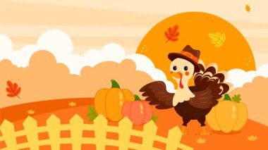 Şükran Günü afişi. Pankart, kart, arkaplan için şükran günü konseptinin çizgi film çizimi.