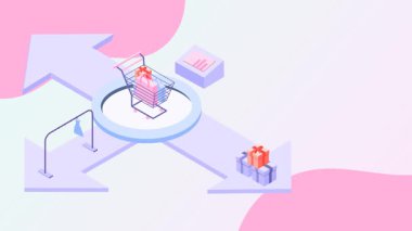 Takım elbiseli kadın alışveriş merkezinde elbise seçiyor, mağazada yeni şeyler seçiyor, satın alıyor ya da alıyor. Alışveriş konsepti. çizgi film karakteri çizimi