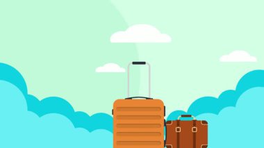 Bavulu ve seyahat vektörü çizimi olan turist.