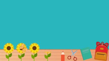 Çiçekler ve ahşap kutuyla renkli bir arkaplan