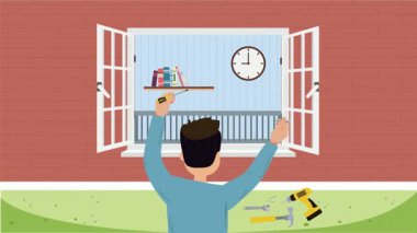 Elinde çalar saat olan bir adam. vektör illüstrasyonu.