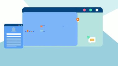 İnternet alışveriş konsepti. Akıllı telefondan dizüstü bilgisayarı ve kredi kartı olan bir adam. İnternetten alışveriş, internet, e-posta ve teslimat. vektör illüstrasyonu