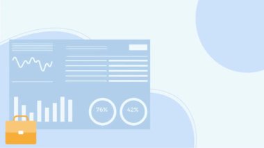 Bilgisayarlı ve ekranda grafikleri olan bir iş adamı. İş analitiği ve istatistik kavramı. düz tasarım vektör çizimi