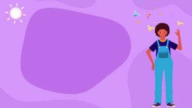 Boş pankart taşıyan genç bir çocuk.