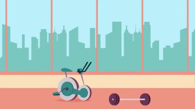 Adam dambılları kaldırıyor ve spor spor salonu çizgi film vektör çizimi grafik tasarımı