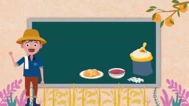 Çizgi film çiftçisi masada çalışıyor.