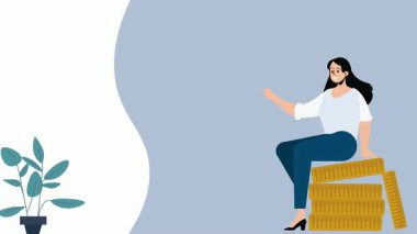 İş kadını bir sandalyede oturuyor ve akıllı telefonuyla konuşuyor..