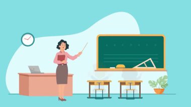 Sınıfta dizüstü bilgisayarı olan öğretmen ve kız