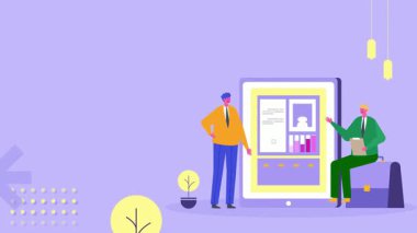 Kâğıt çarşaf, ataç, belge tutan iş adamları. İş konsepti. Düz stil. vektör illüstrasyonu