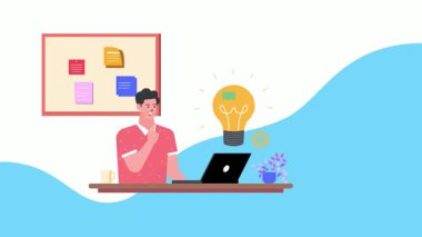 Bilgisayarı ve akıllı telefonu olan bir adam. Online iletişim ve internet bağlantısı kavramı. düz vektör illüstrasyonu