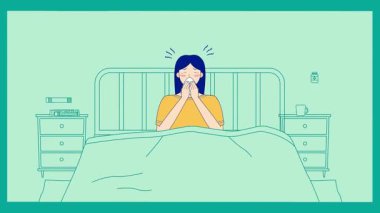 Başı ağrıyan hasta kız. vektör illüstrasyonu