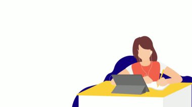 Ofiste dizüstü bilgisayarlı bir iş kadını oturuyor. vektör