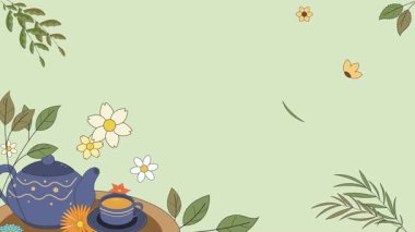 Vektör çizimi. Bir çaydanlık ve bir fincan çay..