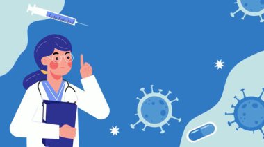 Yüz maskeli bir doktor ve bir 19 'lu.