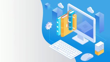 Bir dizüstü bilgisayar, bir defter ve bir akıllı telefonun izometrik çizimi.