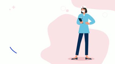 Steteskoplu kadın doktor cep telefonuyla konuşuyor, vektör karikatür çizimi