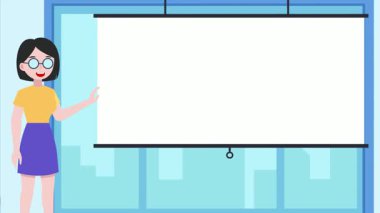 Elinde beyaz tahtası olan bir kadın. iş vektörü illüstrasyonu.