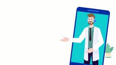 Doktor elinde bir akıllı telefon tutuyor. Tıbbi danışmanlık. Steteskoplu bir doktor. Online danışma, teletıp, telekomünikasyon, tıp konsepti