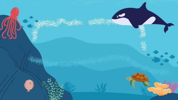 cartoon scene with sea animal animals swimming underwater - illustration for children