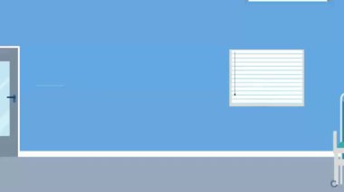 Hastanenin koridorunda hasta taşıyan bir doktor var. Üniformalı doktor. düz çizgi film vektör çizimi