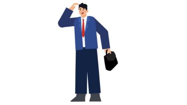 Elinde kahve torbası tutan iş adamı.