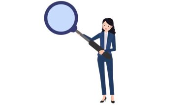 Dürbünlü ve mavi camlı bir iş kadını. vektör çizimi tasarımı