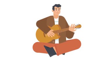 Oyun akustik gitar vektör çizim genç adam