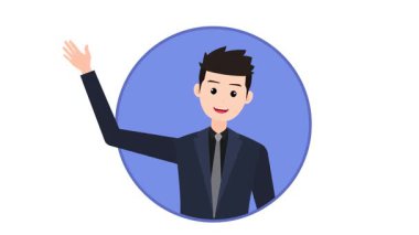 Boş işareti olan bir iş adamı. Çizgi film karakteri. Üzerinde işaret olan siyah takım elbiseli genç bir adamın vektör çizimi.